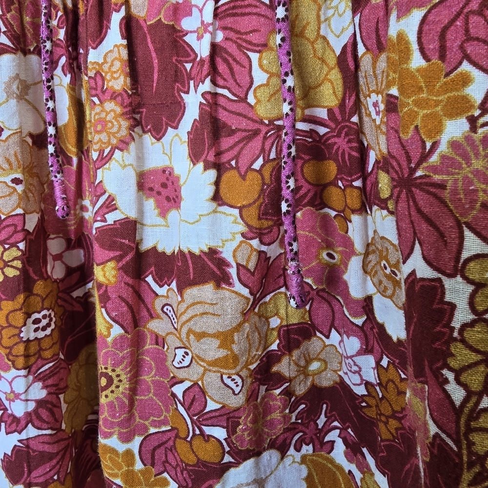 D’ascoli Lulu Dress Size Small Floral Print Cotton Boho Midi Notched Tie Neck - Picture 15 of 15